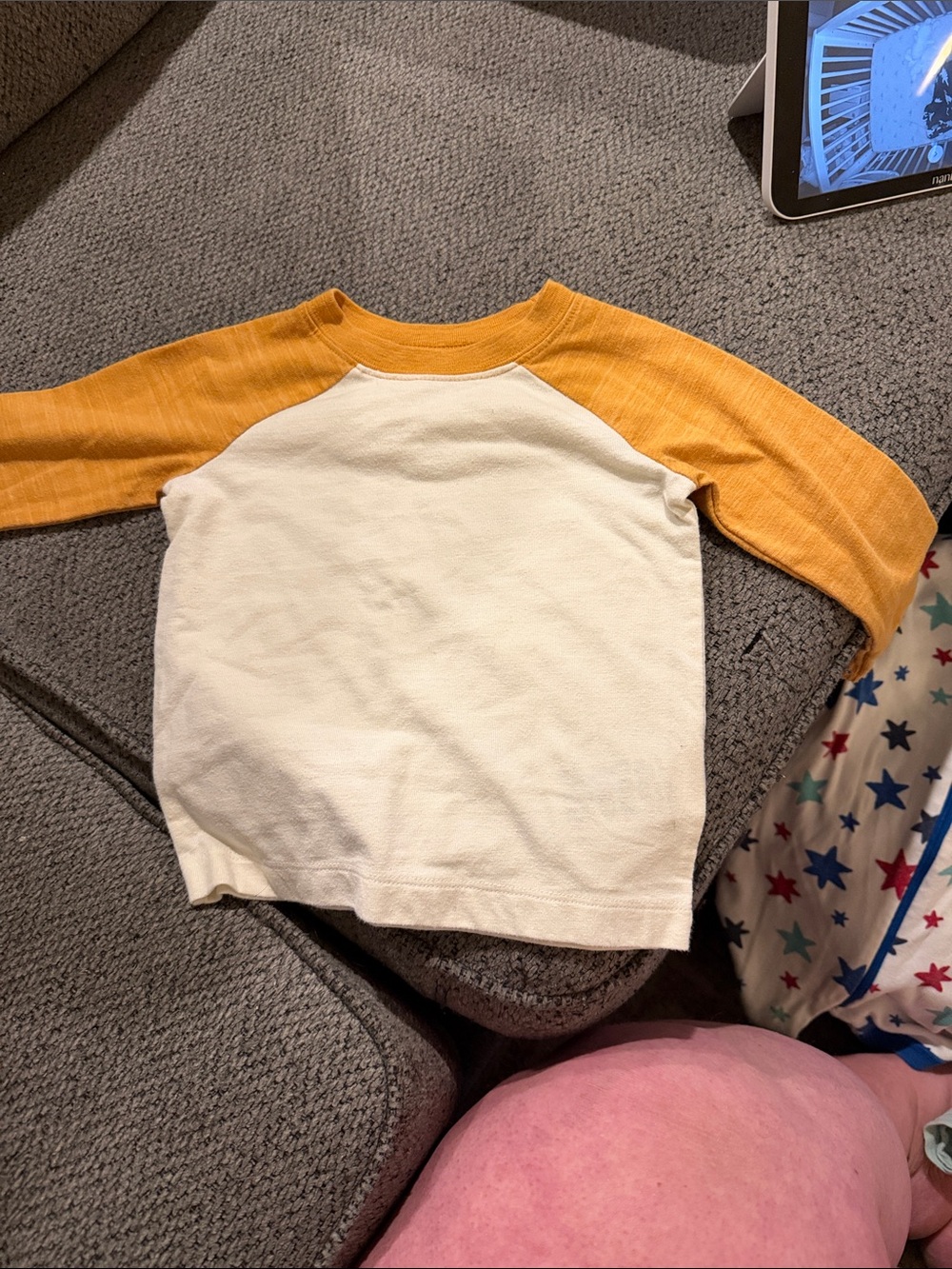 Old Navy Cream Body Raglan Shirt with Mustard Sleeves